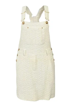 Ivory wool-blend metallic bouclé tweed pinafore mini dress with criss-cross back