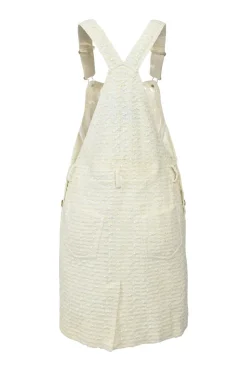 Ivory wool-blend metallic bouclé tweed pinafore mini dress with criss-cross back