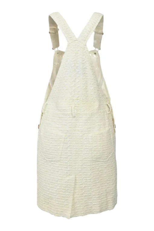 Ivory wool-blend metallic bouclé tweed pinafore mini dress with criss-cross back