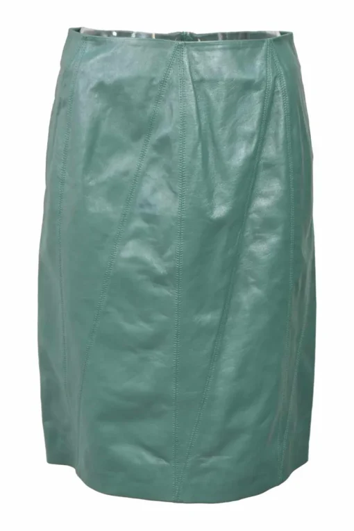 Jade bias-cut paneled nappa leather knee-length pencil skirt