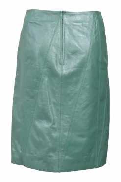 Jade bias-cut paneled nappa leather knee-length pencil skirt