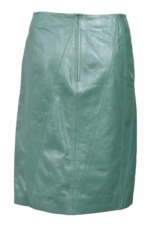 Jade bias-cut paneled nappa leather knee-length pencil skirt