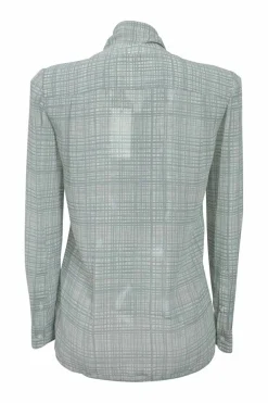 Jade polyester check pussy-bow button-front blouse