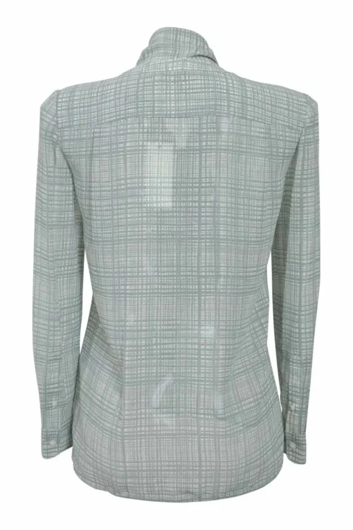 Jade polyester check pussy-bow button-front blouse