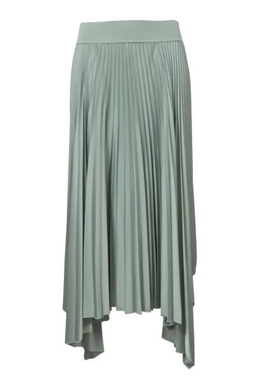 Jade polyester pull-on handkerchief plissé midi skirt with elasticated waistband