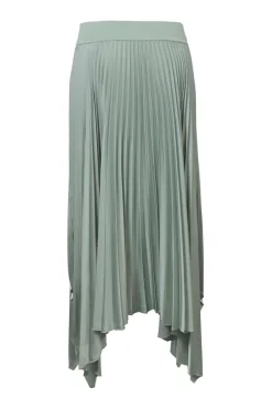 Jade polyester pull-on handkerchief plissé midi skirt with elasticated waistband