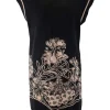 James Coviello x Anna Sui sleeveless mini knit dress with beige flower pattern