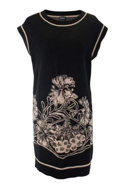 James Coviello x Anna Sui sleeveless mini knit dress with beige flower pattern
