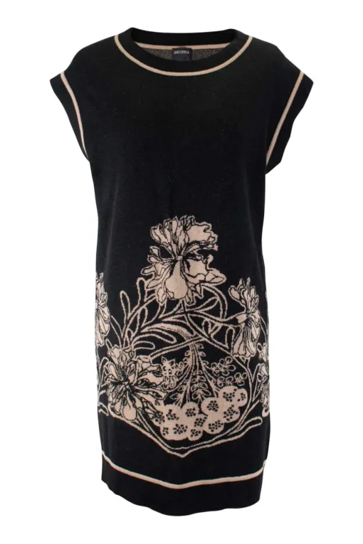 James Coviello x Anna Sui sleeveless mini knit dress with beige flower pattern