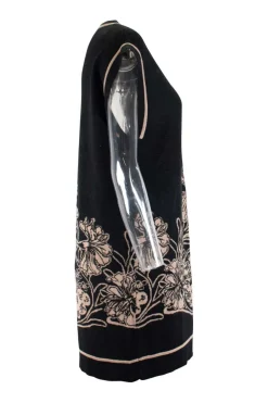 James Coviello x Anna Sui sleeveless mini knit dress with beige flower pattern