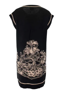 James Coviello x Anna Sui sleeveless mini knit dress with beige flower pattern