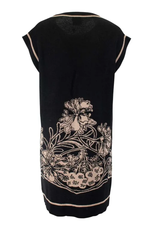 James Coviello x Anna Sui sleeveless mini knit dress with beige flower pattern
