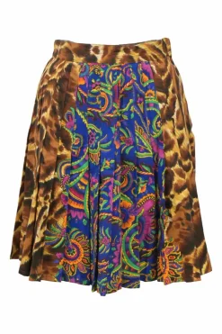 Jeans Couture cotton mutli-colour paneled abstract print knife-pleat mini skirt