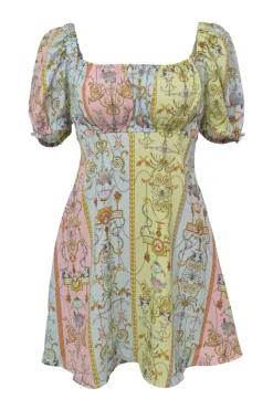 Jeans Couture multi-colour polyester Tuileries print puff-sleeve baby doll dress with shirred back panel