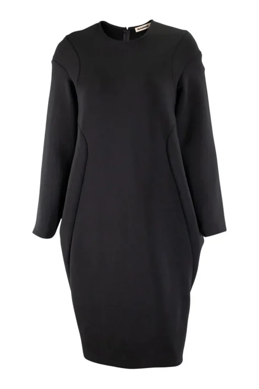 Jil Sander navy blue knee length long sleeve dress with pockets