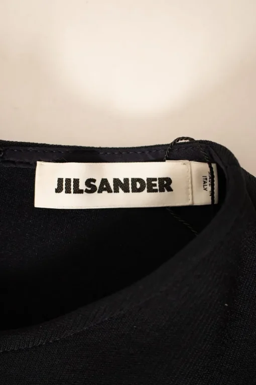 Jil Sander navy blue knee length long sleeve dress with pockets