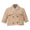 Khaki BB monogram cotton jacquard double breasted notch lapel cropped jacket