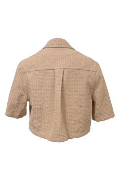 Khaki BB monogram cotton jacquard double breasted notch lapel cropped jacket
