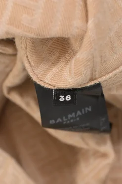 Khaki BB monogram cotton jacquard double breasted notch lapel cropped jacket