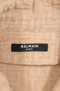 Khaki BB monogram cotton jacquard double breasted notch lapel cropped jacket