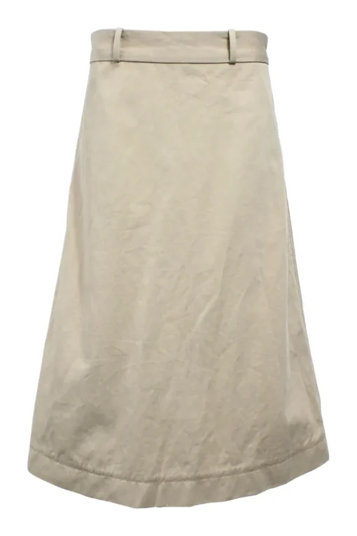 Khaki cotton high-waist midi skirt with button detailing at back