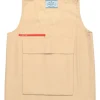 Khaki cotton sleeveless shift sack utility top with front patch pocket