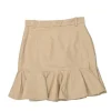 Khaki cotton twill pull-on high-rise ruffled mini skirt with belt loop waistband and rear zip fastening