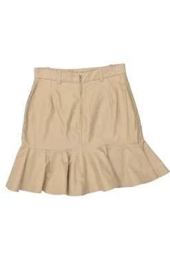 Khaki cotton twill pull-on high-rise ruffled mini skirt with belt loop waistband and rear zip fastening