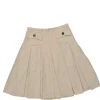 Khaki cotton-blend gabardine kick pleat mini skirt with cargo hip patch pockets