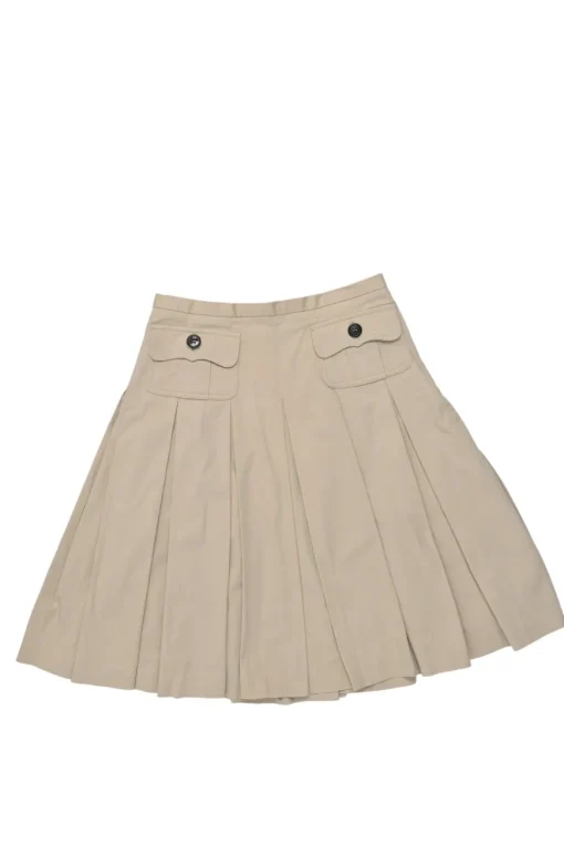 Khaki cotton-blend gabardine kick pleat mini skirt with cargo hip patch pockets