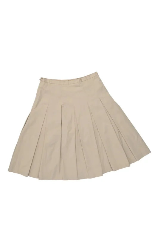 Khaki cotton-blend gabardine kick pleat mini skirt with cargo hip patch pockets