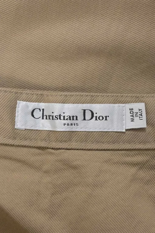 Khaki cotton-blend gabardine belted A-line cargo midi skirt