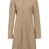 Khaki cotton-blend poplin point collar button-front shirt dress