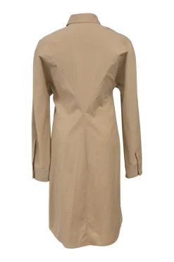 Khaki cotton-blend poplin point collar button-front shirt dress