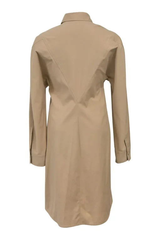Khaki cotton-blend poplin point collar button-front shirt dress