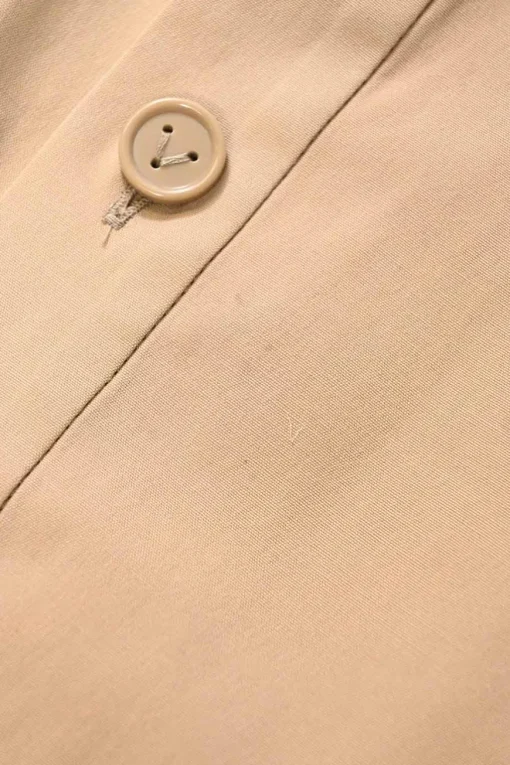 Khaki cotton-blend poplin point collar button-front shirt dress