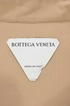 Khaki cotton-blend poplin point collar button-front shirt dress