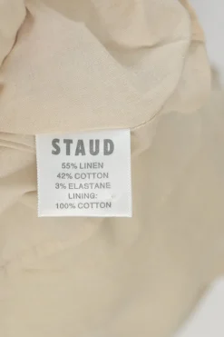 Khaki cotton-linen blend button-front tiered A-line dress
