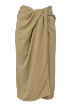 Khaki draped viscose-blend 'La Jupe Bodri' sarong-style pencil skirt