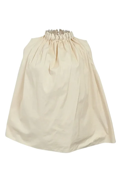 Khaki gathered cotton swing-style cape top