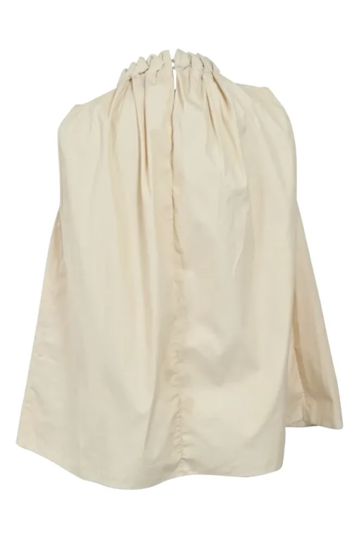 Khaki gathered cotton swing-style cape top