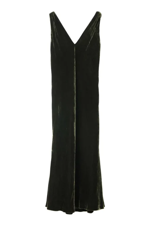 Khaki green bias-cut viscose-blend velvet slip-style midi dress