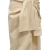 Khaki knot-front sarong-style slit midi skirt
