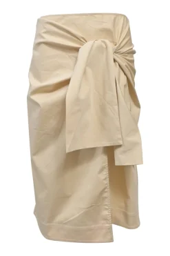 Khaki knot-front sarong-style slit midi skirt