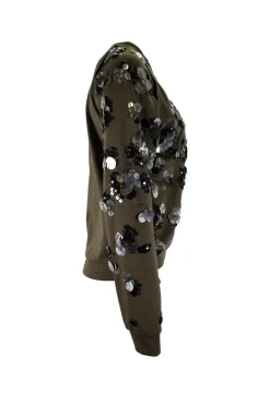 Khaki long-sleeved sweater with black and silver beads