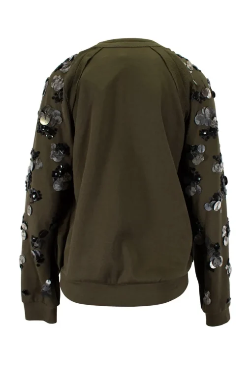 Khaki long-sleeved sweater with black and silver beads