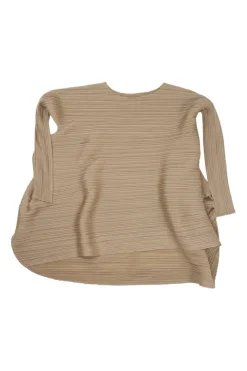 Khaki polyester kimono sleeve plissé tunic top