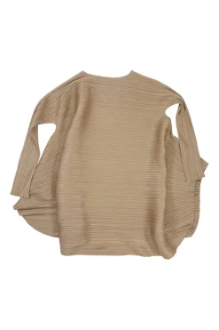 Khaki polyester kimono sleeve plissé tunic top