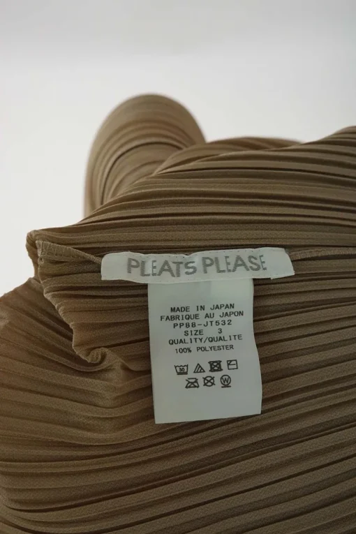 Khaki polyester kimono sleeve plissé tunic top