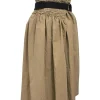 Khaki shirred cotton-blend gabardine midi circle skirt